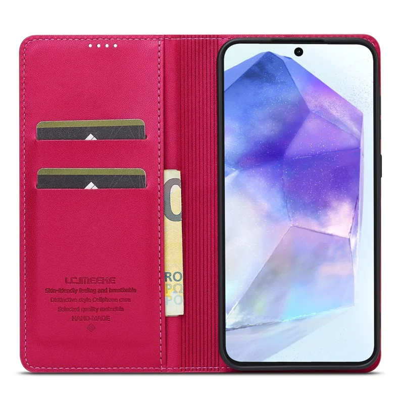 LC.IMEEKE L1 Series for Samsung Galaxy A55 5G Case PU Leather Wallet Stand Protective Phone Cover - Red