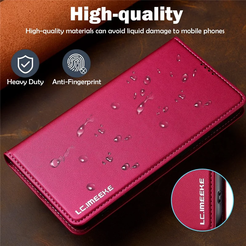 LC.IMEEKE L1 Series for Samsung Galaxy A55 5G Case PU Leather Wallet Stand Protective Phone Cover - Red