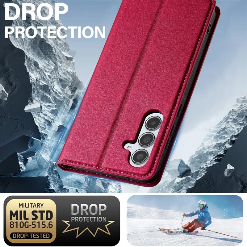 LC.IMEEKE L1 Series for Samsung Galaxy A55 5G Case PU Leather Wallet Stand Protective Phone Cover - Red