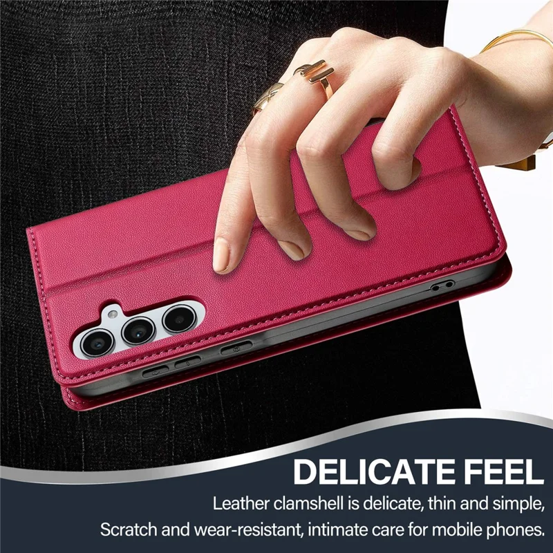 LC.IMEEKE L1 Series for Samsung Galaxy A55 5G Case PU Leather Wallet Stand Protective Phone Cover - Red