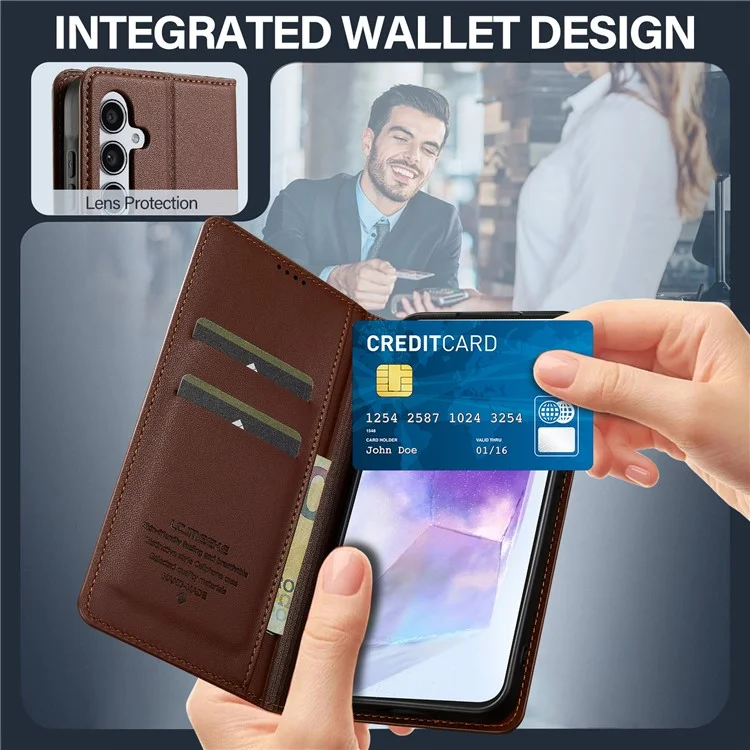 Lc. Serie Imeeke L1 Para Samsung Galaxy A34 5G Case PU Cuero de Cuero Soporte Protectora Tubo de Teléfono - Marrón