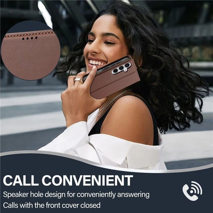Lc. Serie Imeeke L1 Para Samsung Galaxy A34 5G Case PU Cuero de Cuero Soporte Protectora Tubo de Teléfono - Marrón