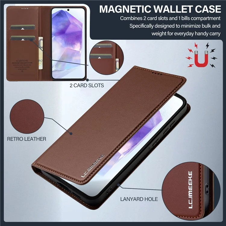 Lc. Serie Imeeke L1 Para Samsung Galaxy A34 5G Case PU Cuero de Cuero Soporte Protectora Tubo de Teléfono - Marrón
