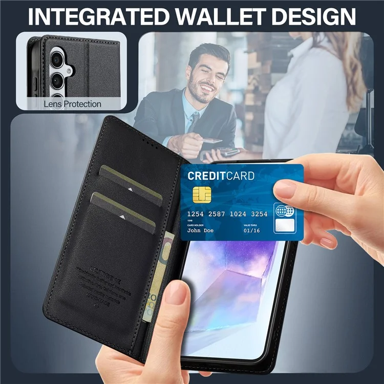 Lc. Serie Imeeke L1 Para Samsung Galaxy A35 5G Case PU pu Cuero Stand Cubierta de Teléfono Protector - Negro