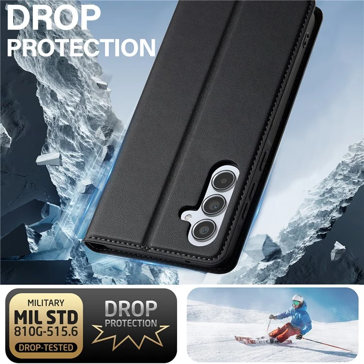 Lc. Serie Imeeke L1 Para Samsung Galaxy A35 5G Case PU pu Cuero Stand Cubierta de Teléfono Protector - Negro