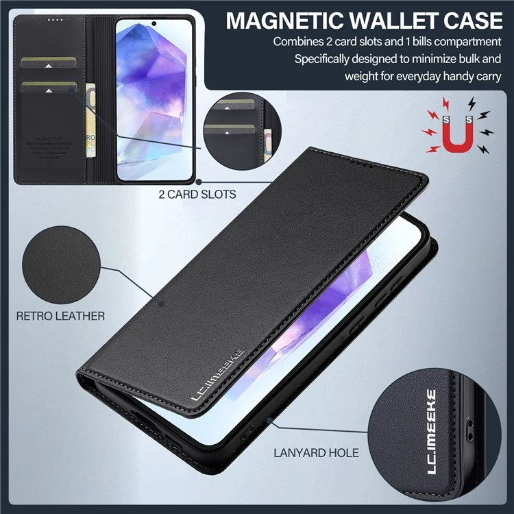 Lc. Serie Imeeke L1 Para Samsung Galaxy A35 5G Case PU pu Cuero Stand Cubierta de Teléfono Protector - Negro