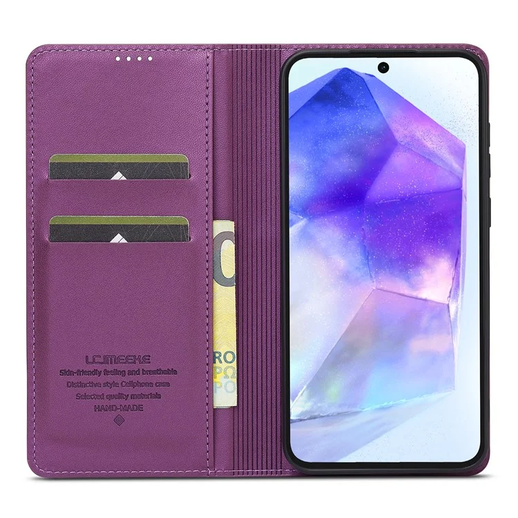 Lc. Serie Imeeke L1 Para Samsung Galaxy A14 4G / 5G Case PU Pula Billetera de Cuero Tapa Protectora de Teléfono - Púrpura