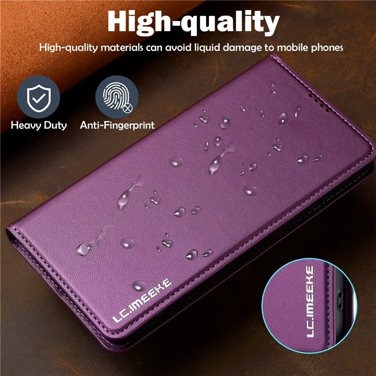 Lc. Serie Imeeke L1 Para Samsung Galaxy A14 4G / 5G Case PU Pula Billetera de Cuero Tapa Protectora de Teléfono - Púrpura