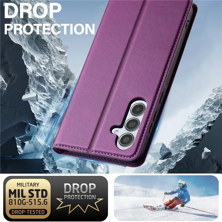 Lc. Serie Imeeke L1 Para Samsung Galaxy A14 4G / 5G Case PU Pula Billetera de Cuero Tapa Protectora de Teléfono - Púrpura