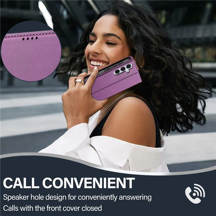 Lc. Serie Imeeke L1 Para Samsung Galaxy A14 4G / 5G Case PU Pula Billetera de Cuero Tapa Protectora de Teléfono - Púrpura