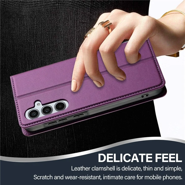 Lc. Serie Imeeke L1 Para Samsung Galaxy A14 4G / 5G Case PU Pula Billetera de Cuero Tapa Protectora de Teléfono - Púrpura