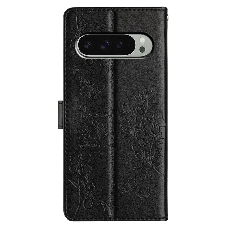 Für Google Pixel 9 Pro XL Wallet Phone Case Butterfly Floral Imprint Leather Flip Cover - Schwarz