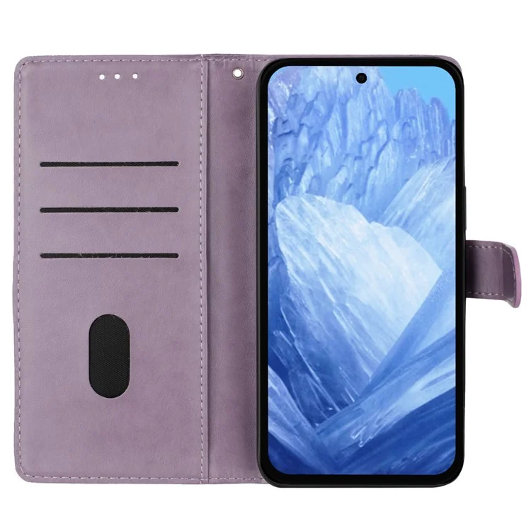 For Google Pixel 9 Pro  /  Pixel 9 Wallet Phone Case Butterfly Floral Imprint Leather Flip Cover - Purple