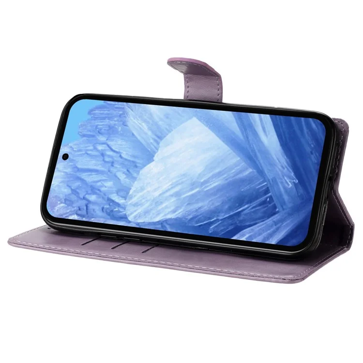 For Google Pixel 9 Pro  /  Pixel 9 Wallet Phone Case Butterfly Floral Imprint Leather Flip Cover - Purple