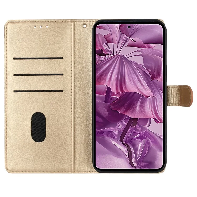 For HMD Pulse+ Wallet Phone Case Butterfly Floral Imprint Leather Flip Cover - Gold