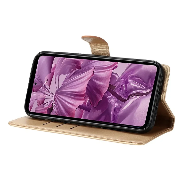 For HMD Pulse+ Wallet Phone Case Butterfly Floral Imprint Leather Flip Cover - Gold