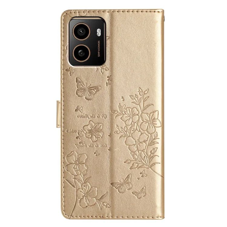 For HMD Pulse+ Wallet Phone Case Butterfly Floral Imprint Leather Flip Cover - Gold