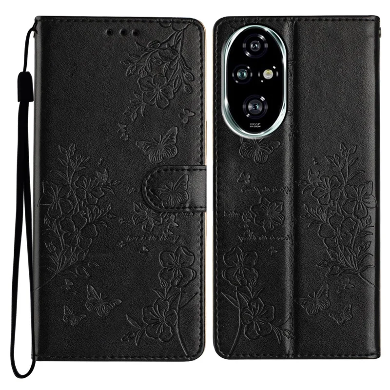 For Honor 200 Pro 5G Wallet Phone Case Butterfly Floral Imprint Leather Flip Cover - Black