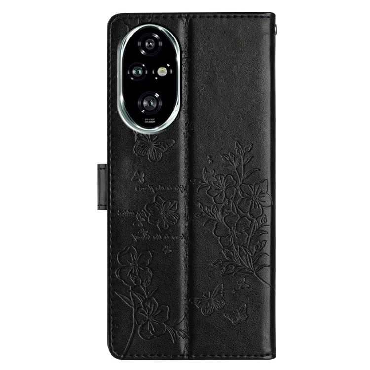 For Honor 200 5G Wallet Phone Case Butterfly Floral Imprint Leather Flip Cover - Black