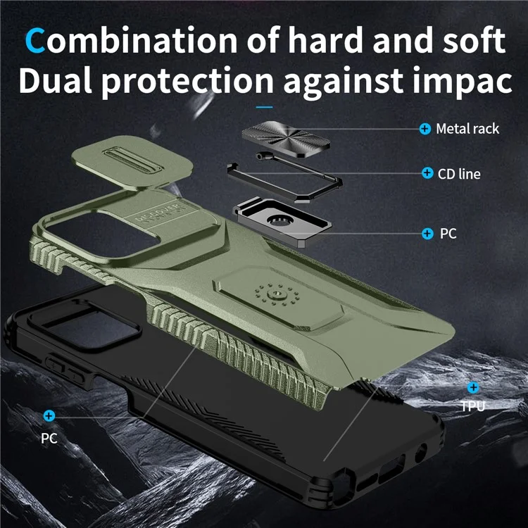 Per Motorola Moto G Stylus 5G (2023) Custodia Camshield Supporto TPU+PC Anti-Scivolo Cover per Telefono - Verde