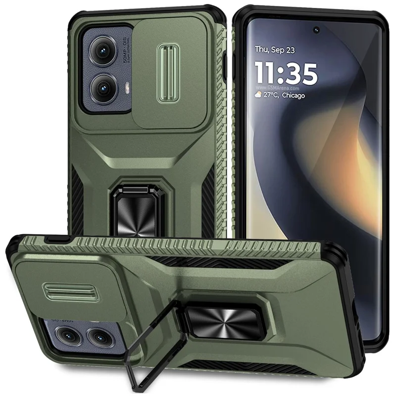 For Motorola Edge (2024) 5G Case Camshield Kickstand TPU+PC Anti-Slip Phone Cover - Green