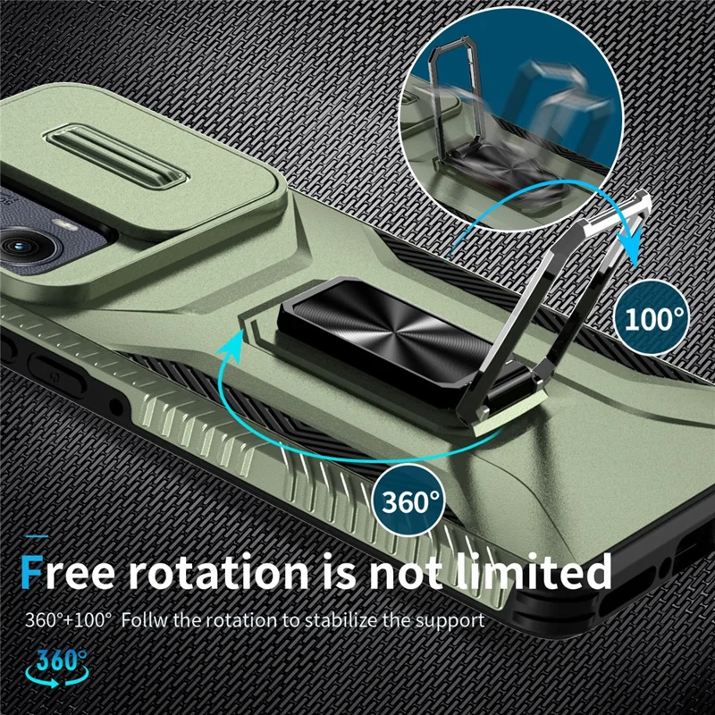 For Motorola Edge (2024) 5G Case Camshield Kickstand TPU+PC Anti-Slip Phone Cover - Green