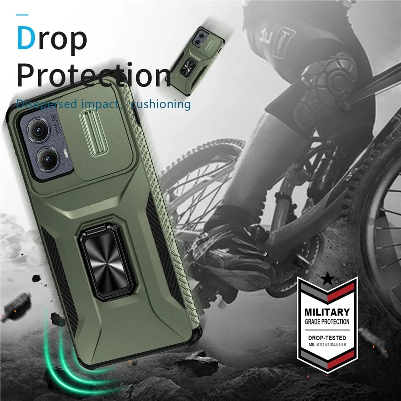 For Motorola Edge (2024) 5G Case Camshield Kickstand TPU+PC Anti-Slip Phone Cover - Green