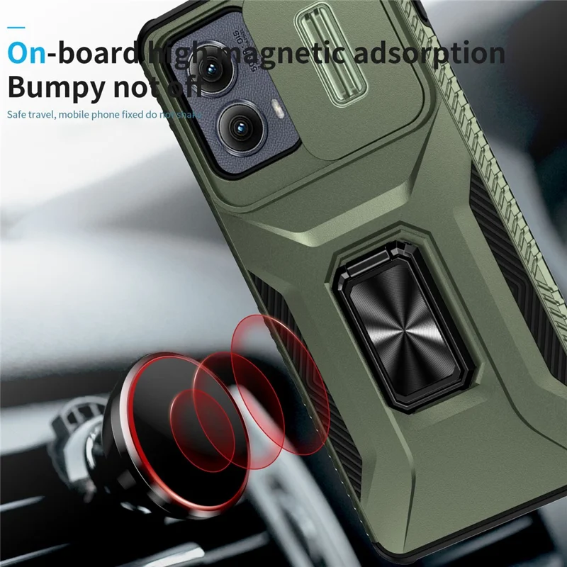 For Motorola Edge (2024) 5G Case Camshield Kickstand TPU+PC Anti-Slip Phone Cover - Green