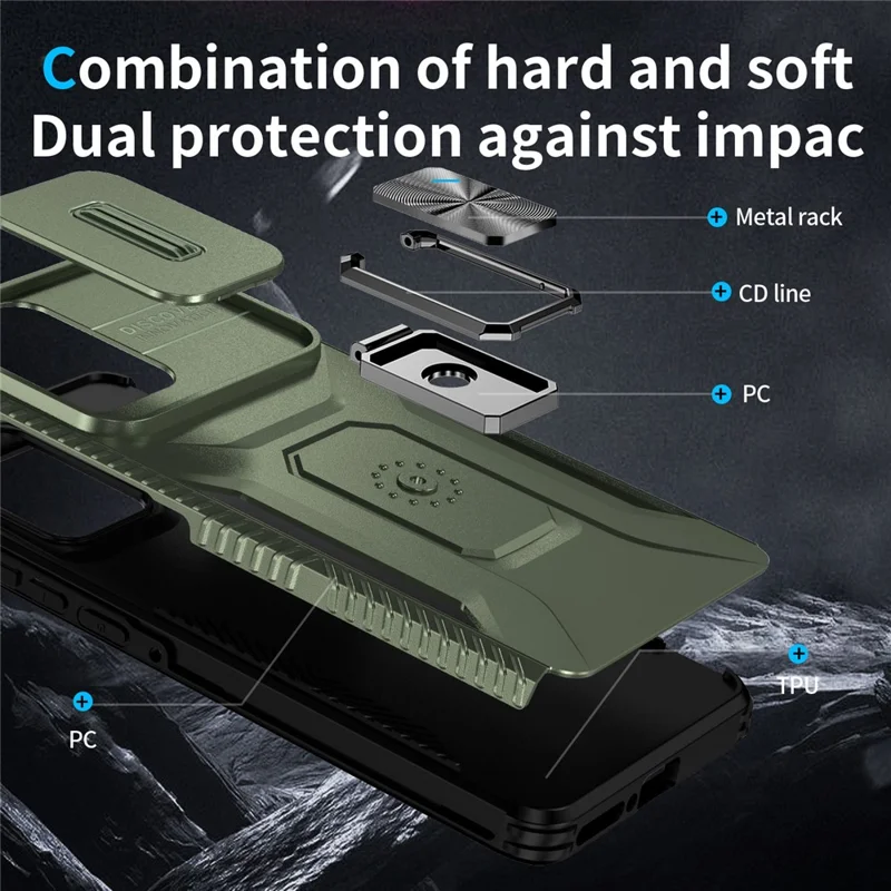 For Motorola Edge (2024) 5G Case Camshield Kickstand TPU+PC Anti-Slip Phone Cover - Green
