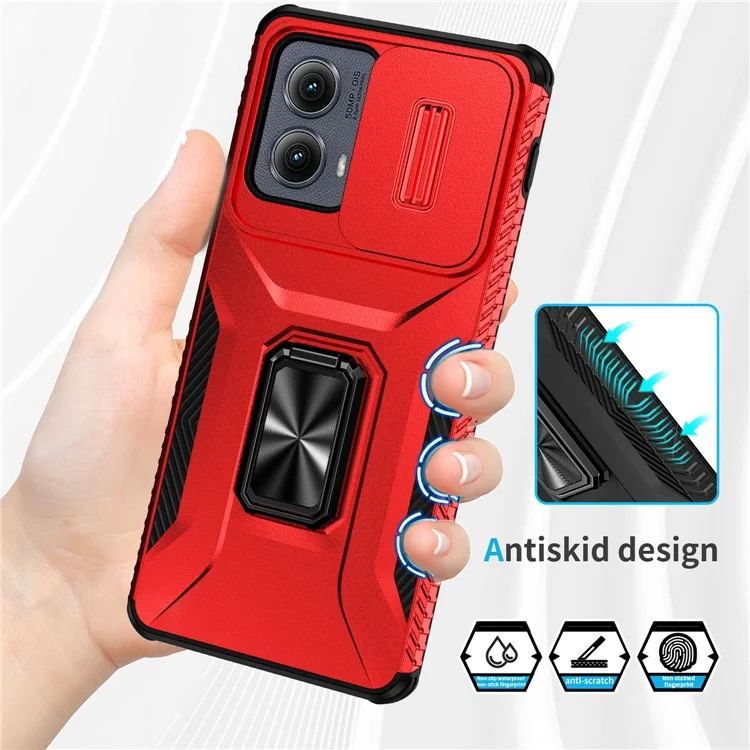 For Motorola Edge (2024) 5G Case Camshield Kickstand TPU+PC Anti-Slip Phone Cover - Red
