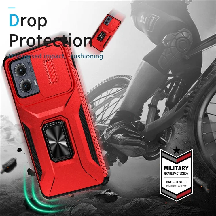 For Motorola Edge (2024) 5G Case Camshield Kickstand TPU+PC Anti-Slip Phone Cover - Red