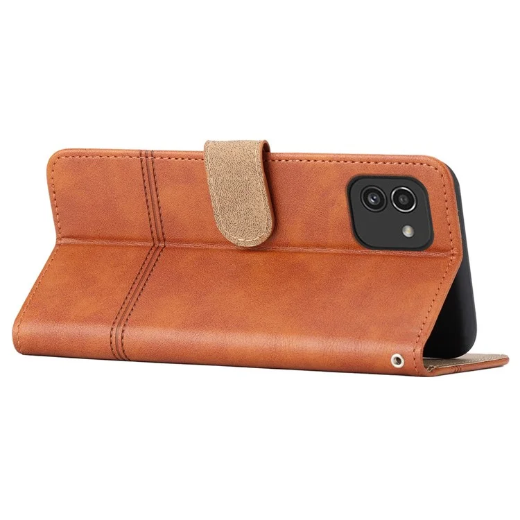 For Samsung Galaxy A03 (164.2 x 75.9 x 9.1mm) Cowhide Texture Business Style PU Leather Cover Sewing Line Decor Wallet Stand Phone Shockproof Case - Brown