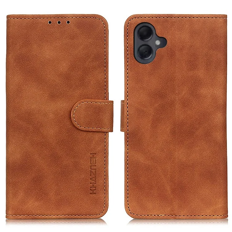 KHAZNEH Para Samsung Galaxy A06 Case Retro PU Couro Carteira Suporte Capa de Telefone - Marrom