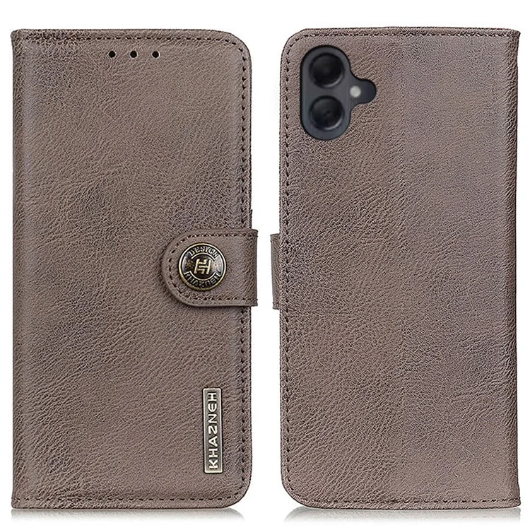 KHAZNEH Para Samsung Galaxy A06 Capa Carteira Couro de Vaca Texturizado Leather Flip Phone Cover - Cáqui