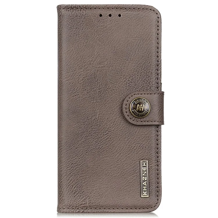 KHAZNEH Para Samsung Galaxy A06 Capa Carteira Couro de Vaca Texturizado Leather Flip Phone Cover - Cáqui