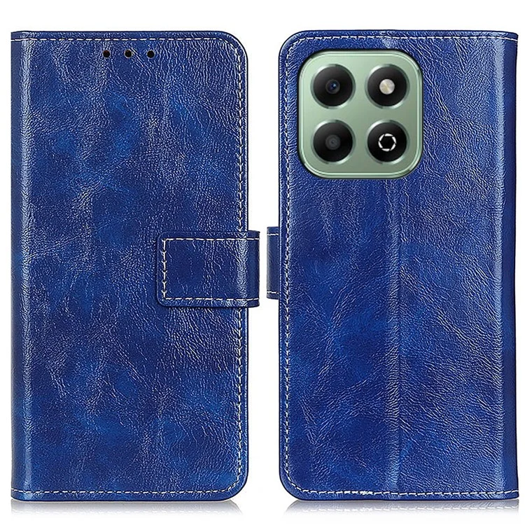 For Honor X6b 4G Case Crazy Horse Texture Leather Phone Wallet Cover - Blue