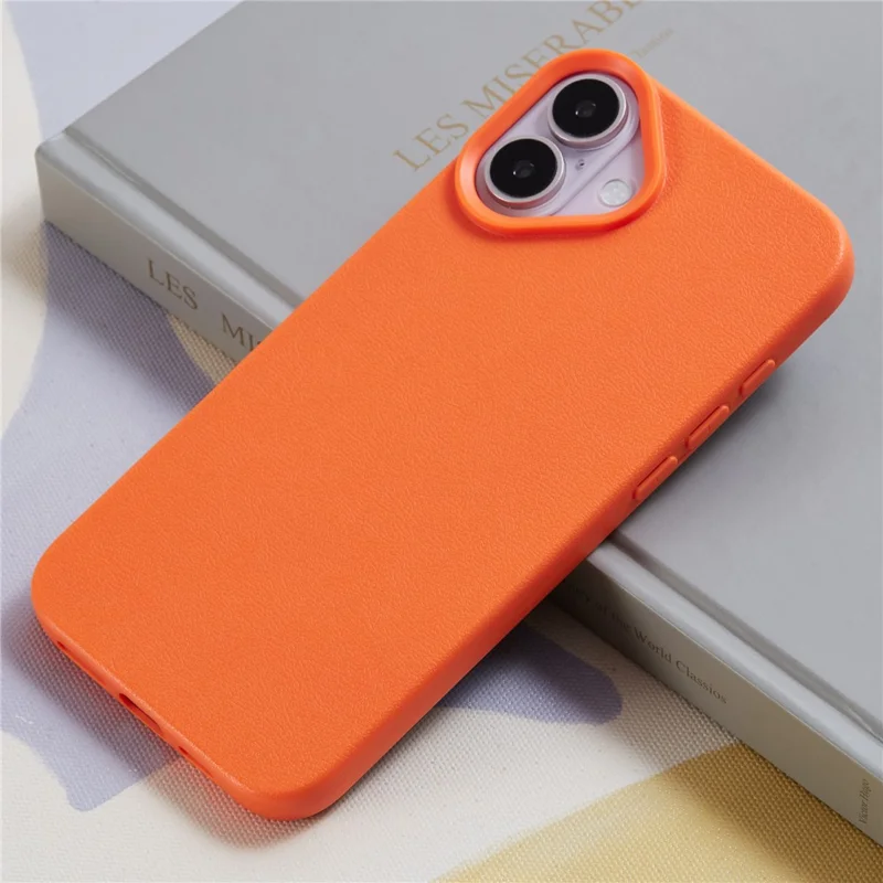 Voor iPhone 16 Plus hoesje Litchi structuur TPU Stootvaste telefoonhoes - Oranje