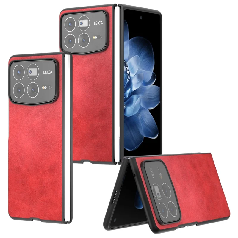 For Xiaomi Mix Fold 4 5G Case Cowhide Texture Hard PC+PU Protective Phone Cover - Red