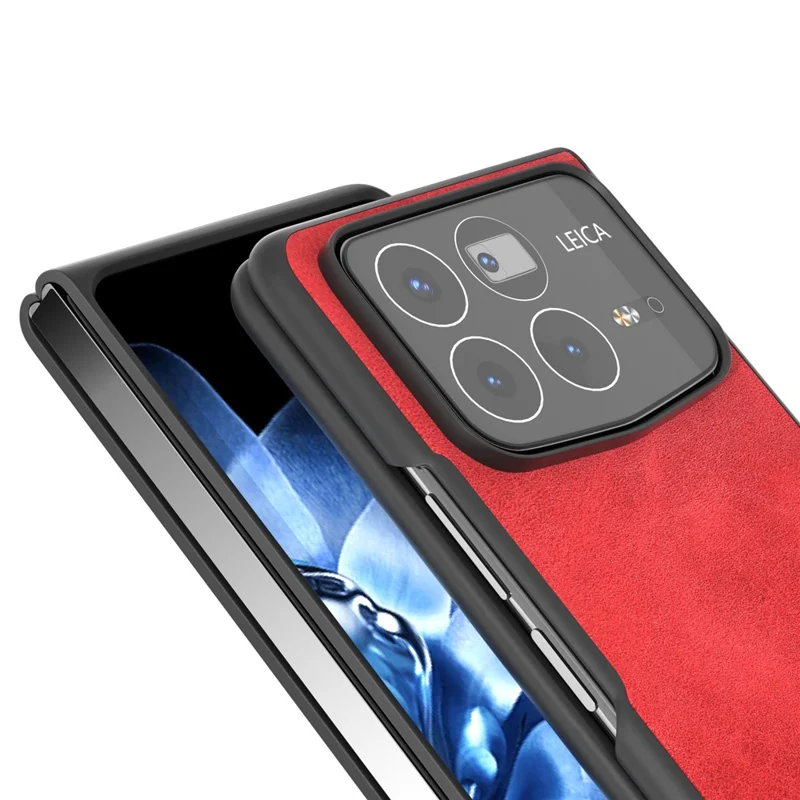 For Xiaomi Mix Fold 4 5G Case Cowhide Texture Hard PC+PU Protective Phone Cover - Red