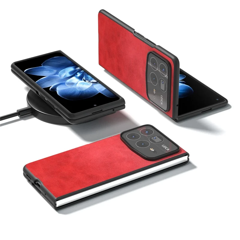 For Xiaomi Mix Fold 4 5G Case Cowhide Texture Hard PC+PU Protective Phone Cover - Red
