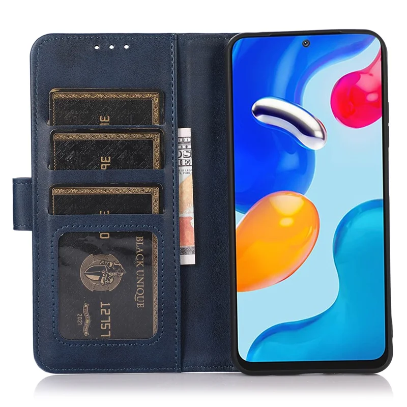 For Honor X6b 4G Case Cowhide Texture Leather Wallet Phone Cover with Stand - Blue