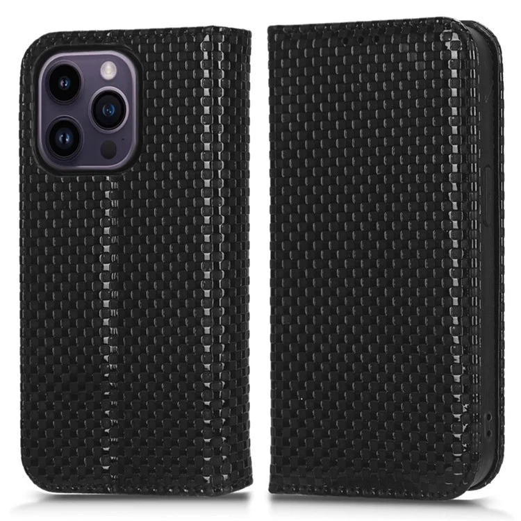 Для Iphone 14 Pro Wallet Chase Case Magnetic Закрытие Защитной Крышки Сетки Текстура PU - Черный