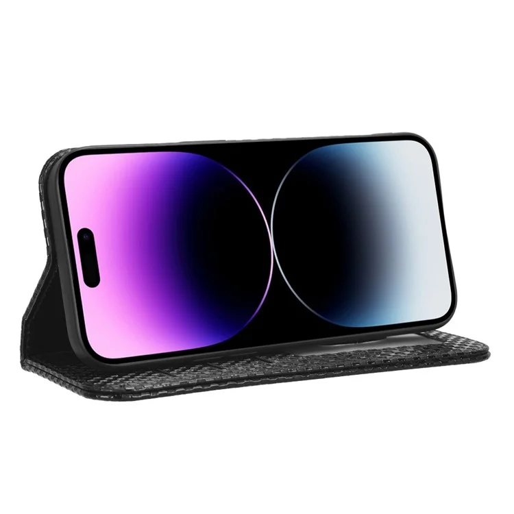 Для Iphone 14 Pro Wallet Chase Case Magnetic Закрытие Защитной Крышки Сетки Текстура PU - Черный