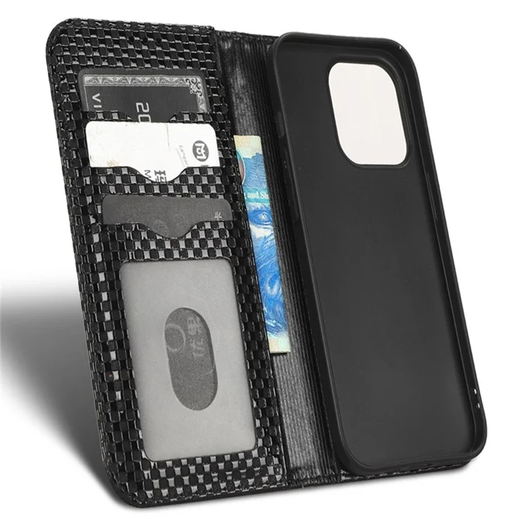 Для Iphone 14 Pro Wallet Chase Case Magnetic Закрытие Защитной Крышки Сетки Текстура PU - Черный