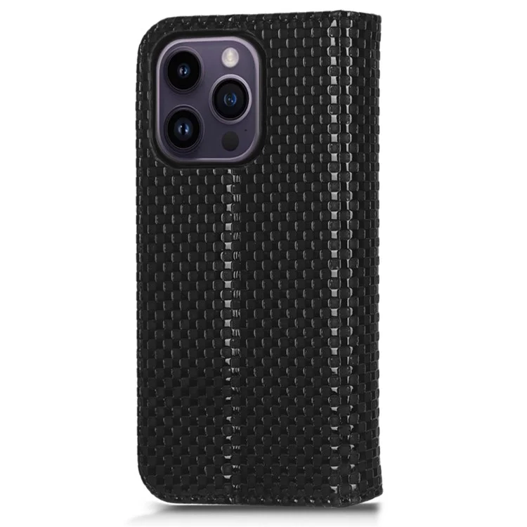 Для Iphone 14 Pro Wallet Chase Case Magnetic Закрытие Защитной Крышки Сетки Текстура PU - Черный