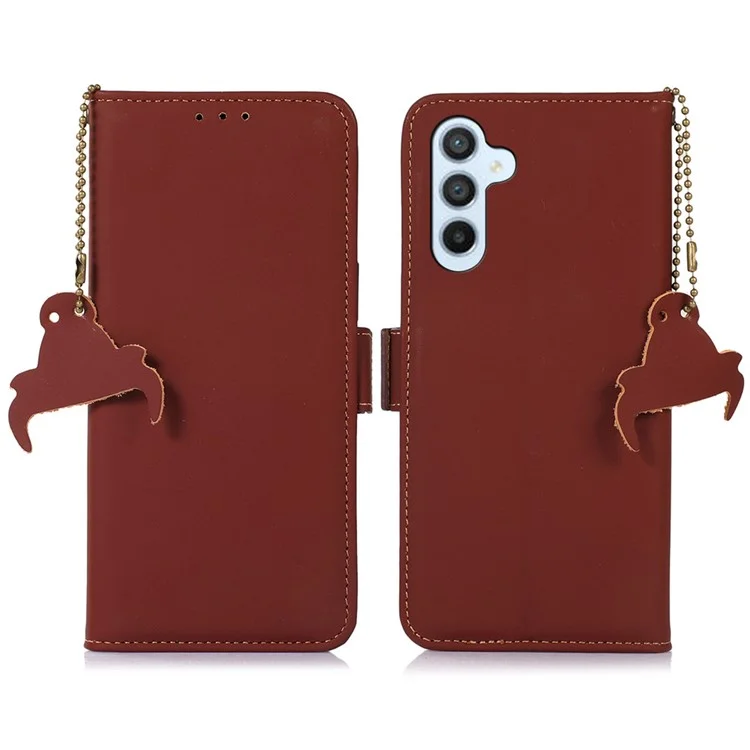Für Samsung Galaxy A16 5G / A16 4G Wallet Case Anti-Drop Genuine Cow Leather Phone Cover RFID Blocking - Coffee