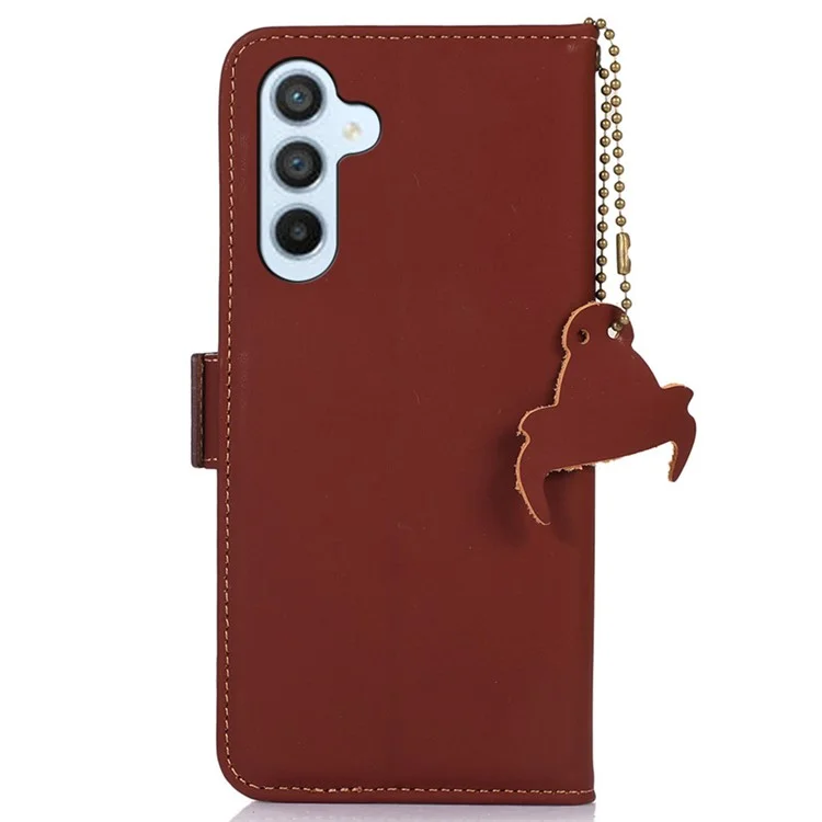 Für Samsung Galaxy A16 5G / A16 4G Wallet Case Anti-Drop Genuine Cow Leather Phone Cover RFID Blocking - Coffee