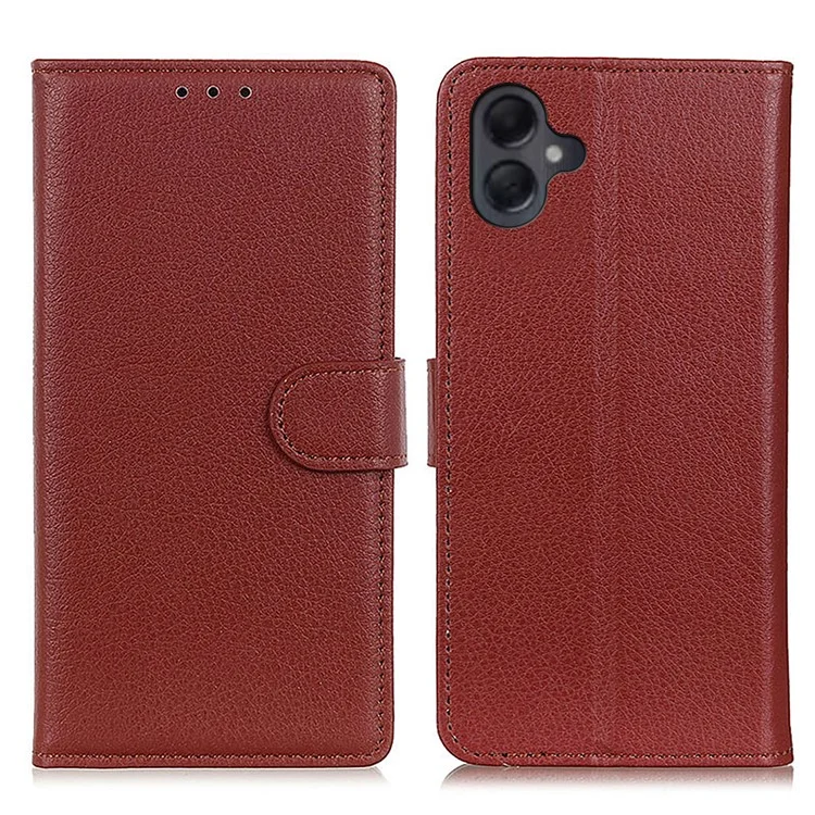 Pour Samsung Galaxy A06 Wallet Case pu Leather Phone Cover Litchi Texture - Brun