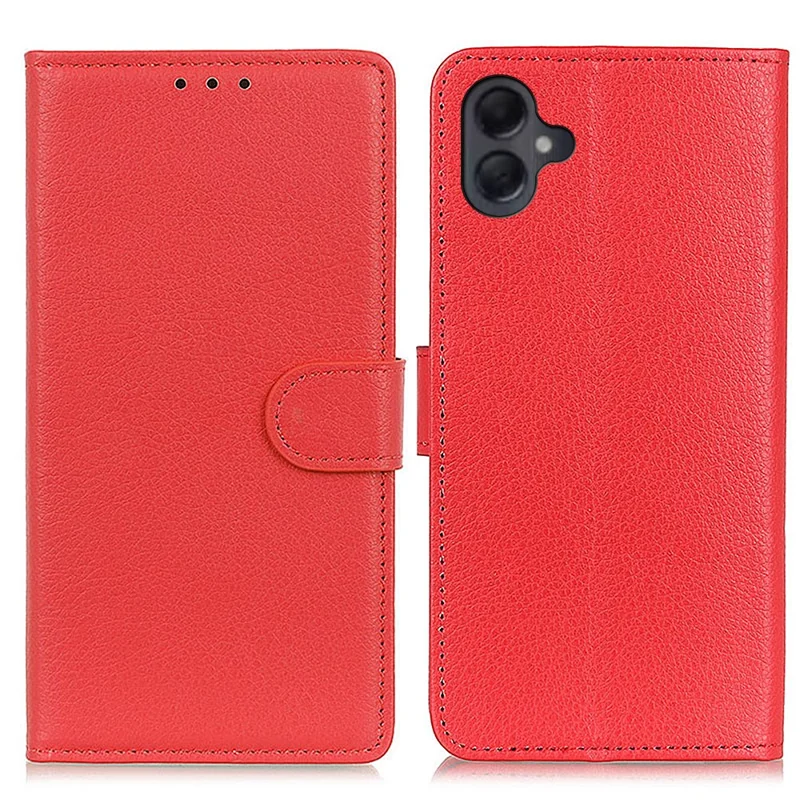 For Samsung Galaxy A06 4G Wallet Case PU Leather Phone Cover Litchi Texture - Red