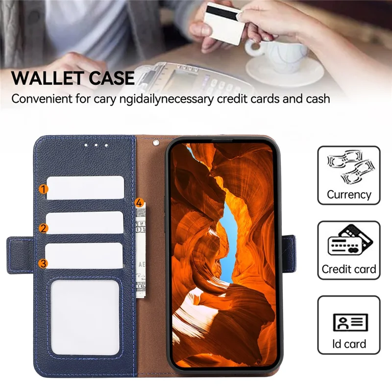 ABEEL Per Samsung Galaxy A06 Custodia in pelle effetto Litchi Copertura del telefono con blocco RFID - Blu